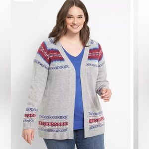 Lane Bryant | Womens Gray Open Front Fair Isle  Cardigan - Size 14/16 Plus Size